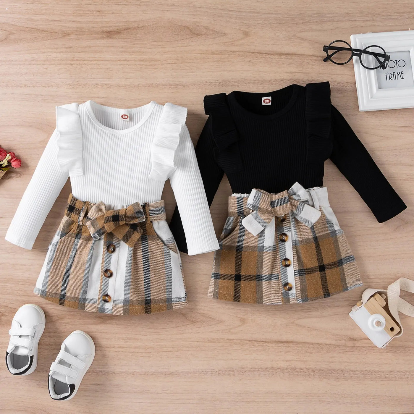 Baby Girl Knitted Ribbed Solid Color Set