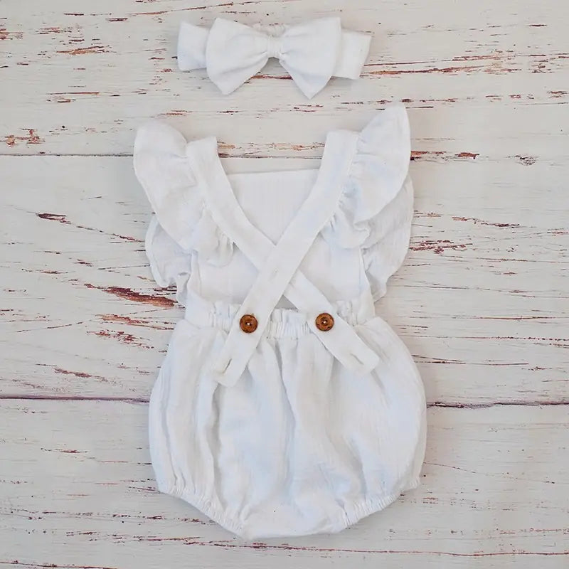 Organic Cotton Summer Baby Girl Romper with bow