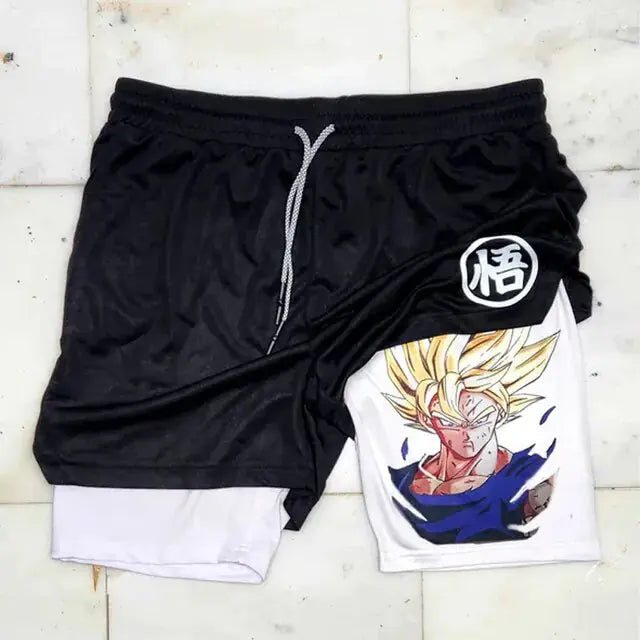 Anime Running Shorts Men Fitness Gym Training 2 in 1 Sports Shorts