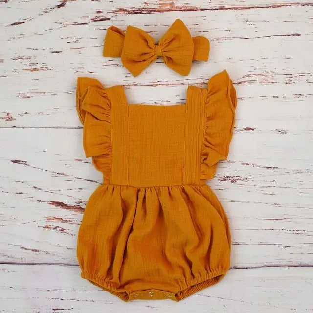 Organic Cotton Summer Baby Girl Romper with bow