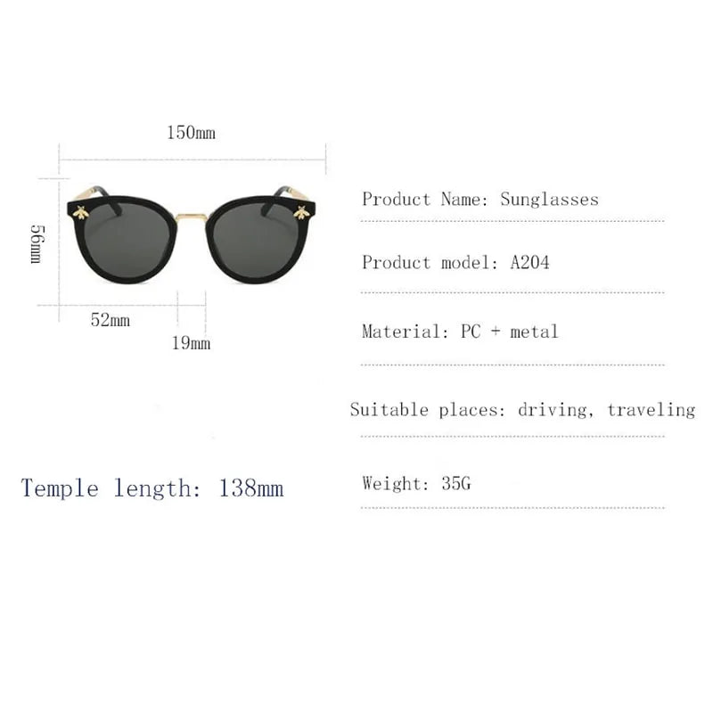 Fashion Bee Sunglasses: Retro Round UV Vintage Glasses