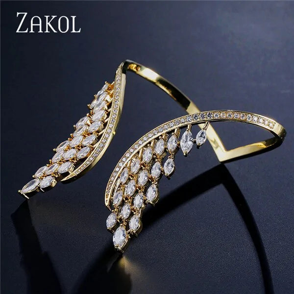 Fashion Luxury Cubic Big Angle Wings Shaped Cuff Bracelet