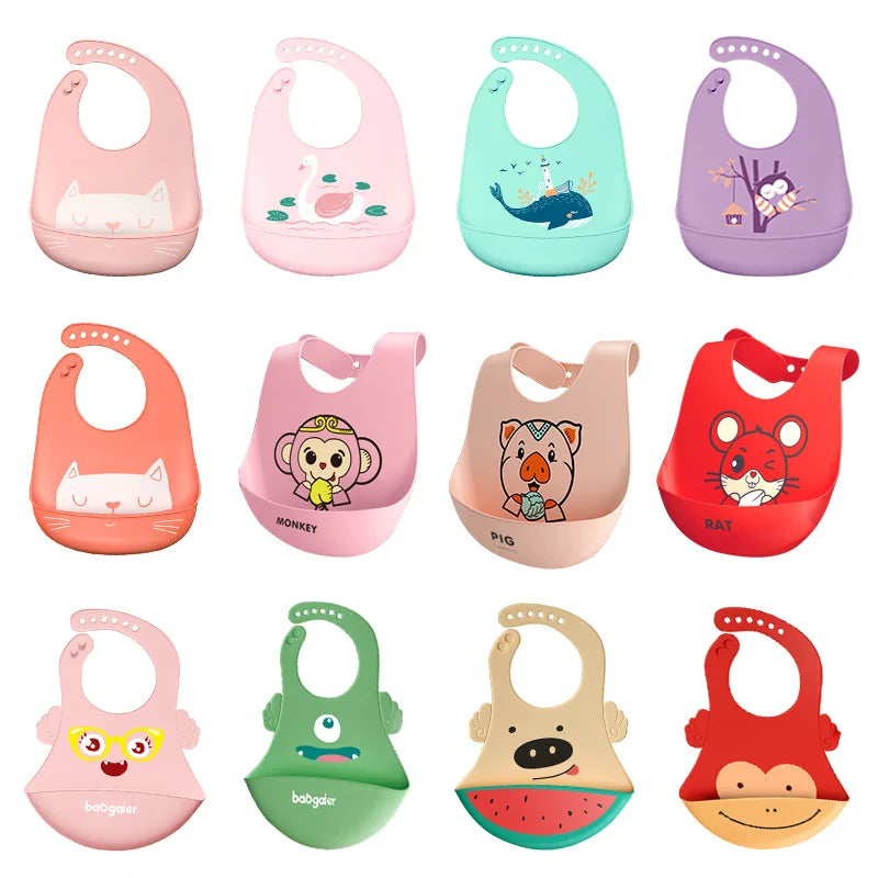 Adjustable Waterproof Silicone Cartoon Baby Bibs