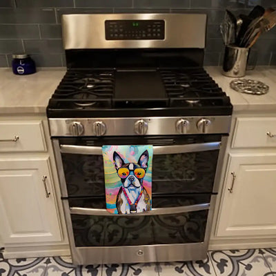 Boston Terrier Hippie Dawg Kitchen Towel