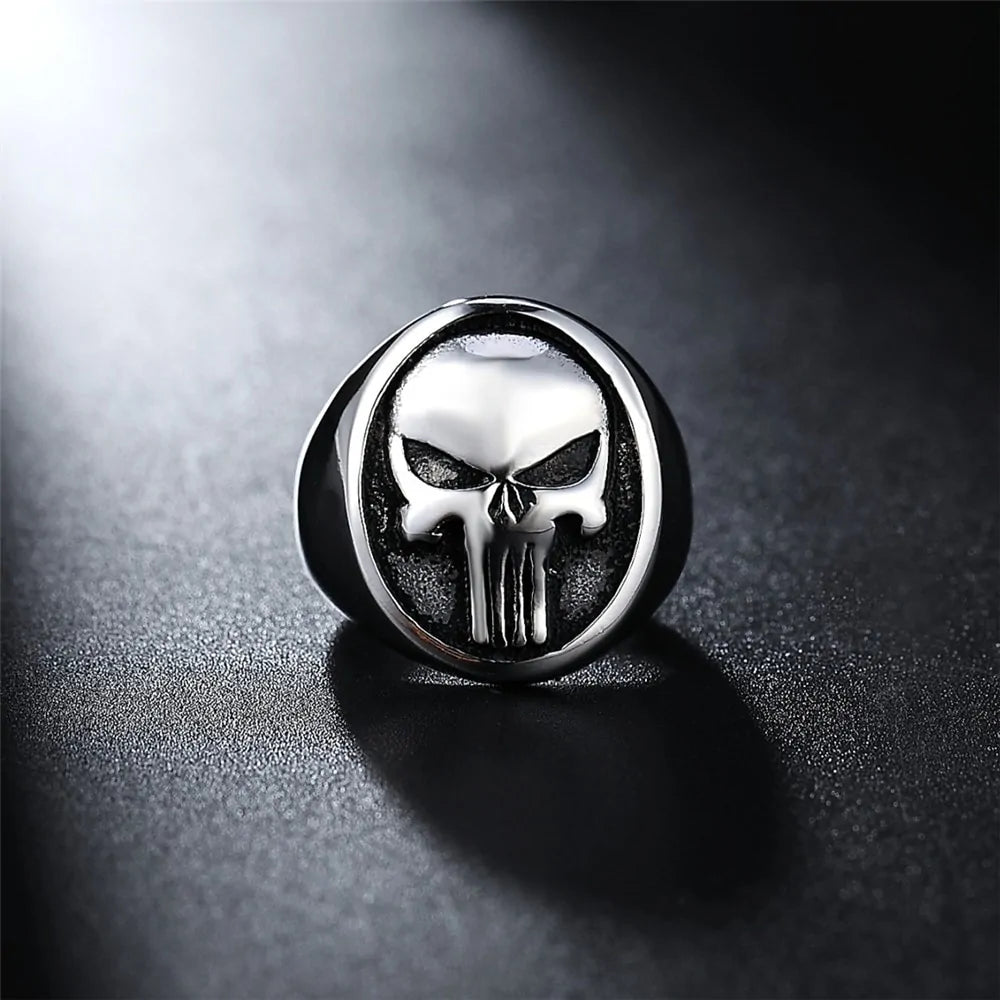 Punisher Skull Ring: Stainless Steel Biker Fashion Jewelry