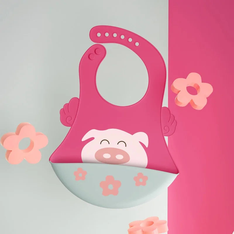 Adjustable Waterproof Silicone Cartoon Baby Bibs