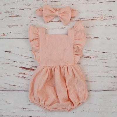 Organic Cotton Summer Baby Girl Romper with bow