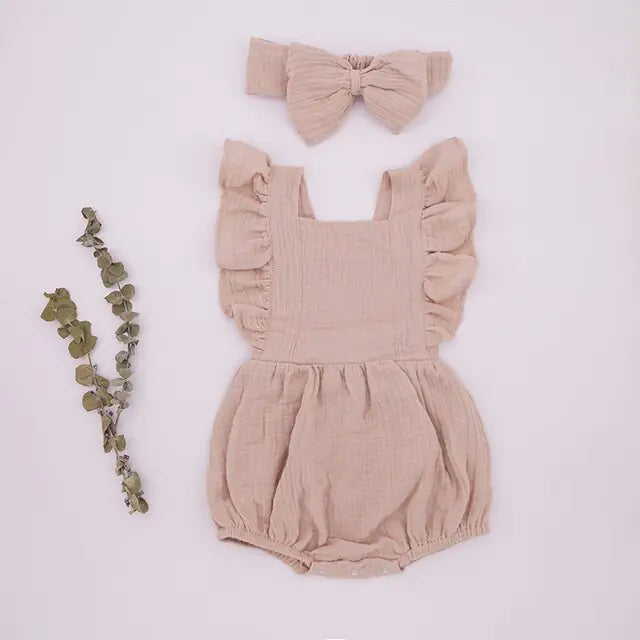 Organic Cotton Summer Baby Girl Romper with bow