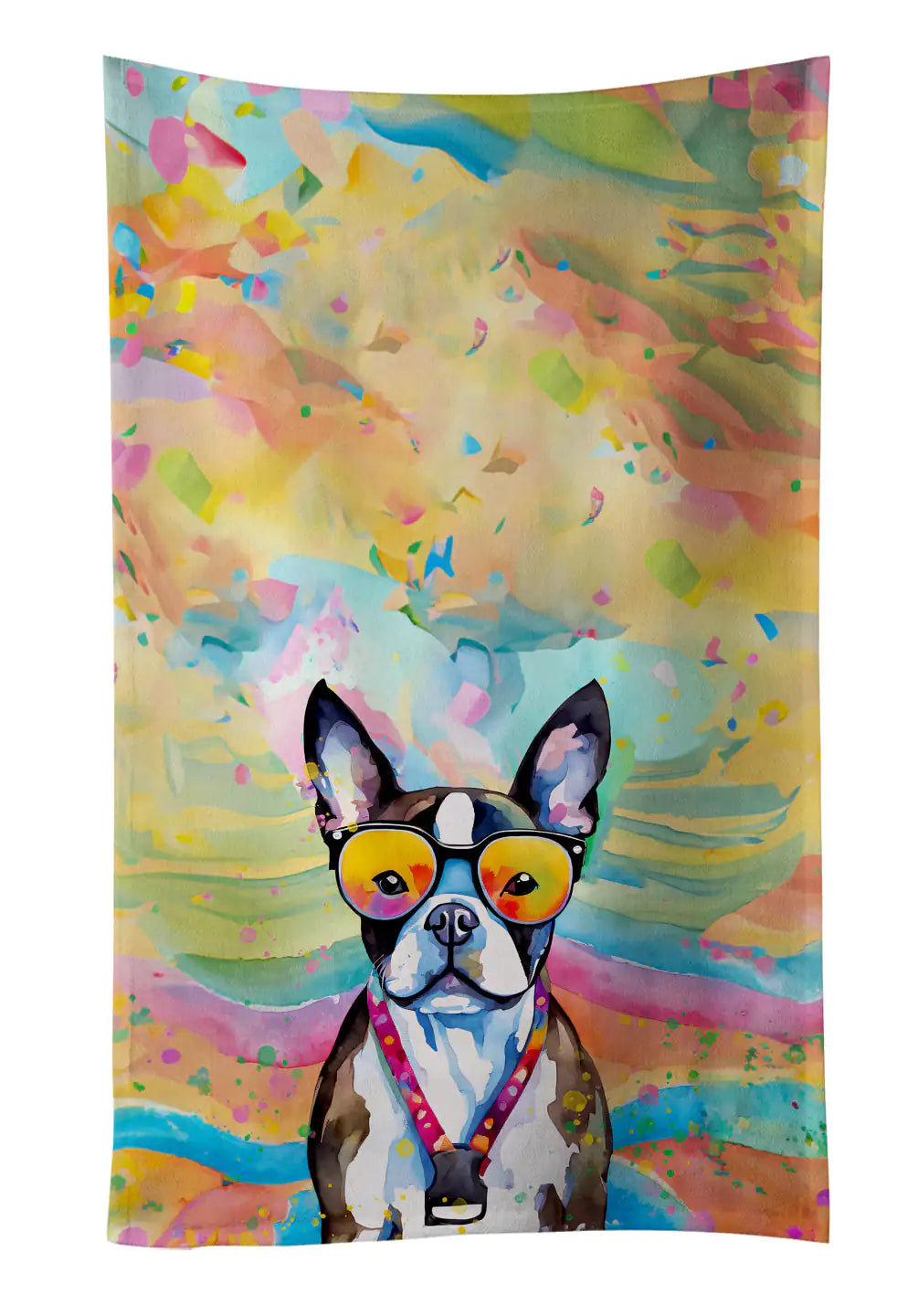 Boston Terrier Hippie Dawg Kitchen Towel
