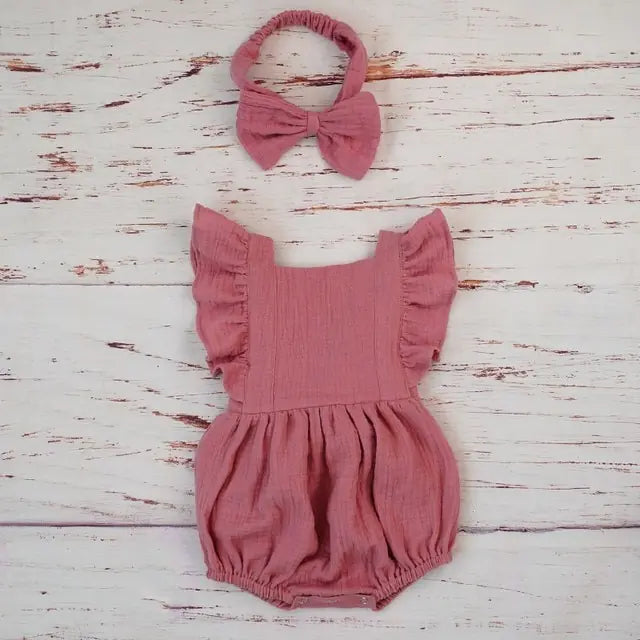 Organic Cotton Summer Baby Girl Romper with bow