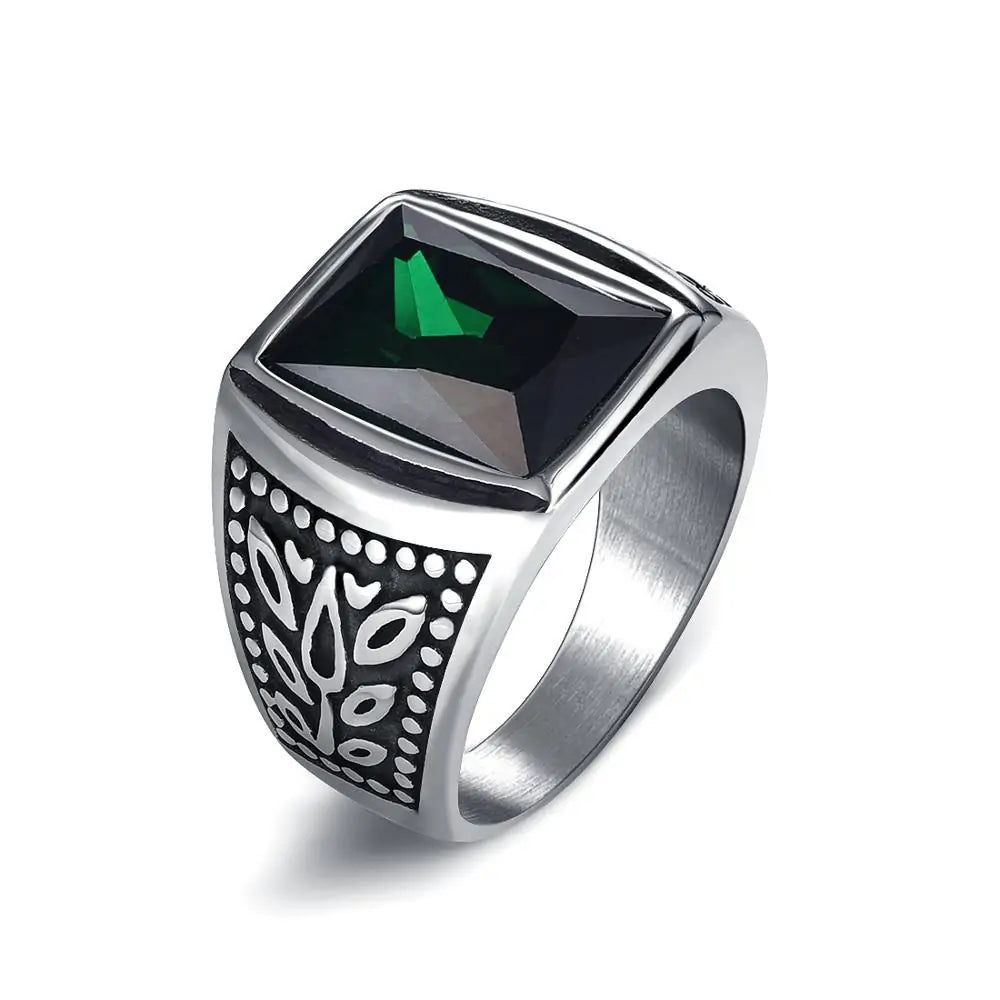 Jiayiqi Men's Stainless Steel Stone Ring