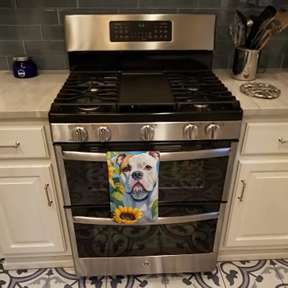 American Bulldog in Sunflowers Kitchen Towel