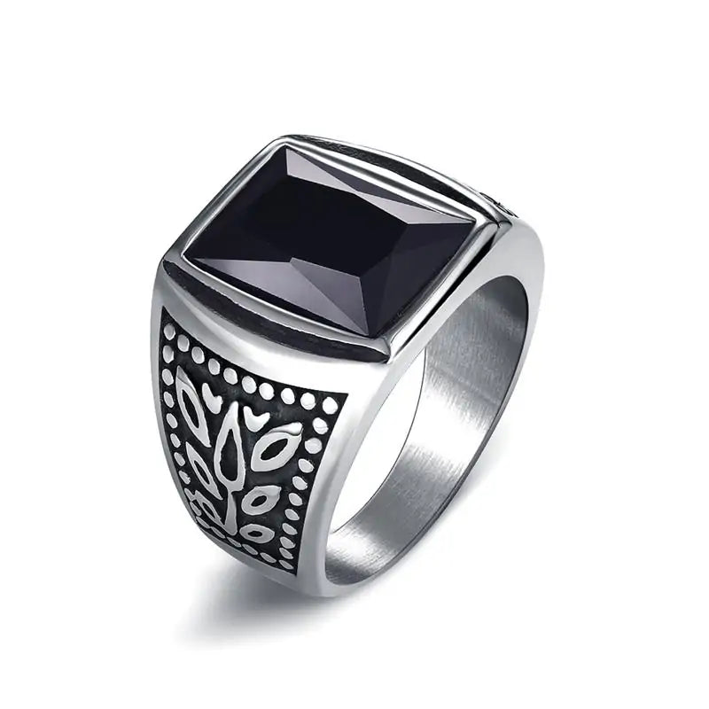 Jiayiqi Men's Stainless Steel Stone Ring