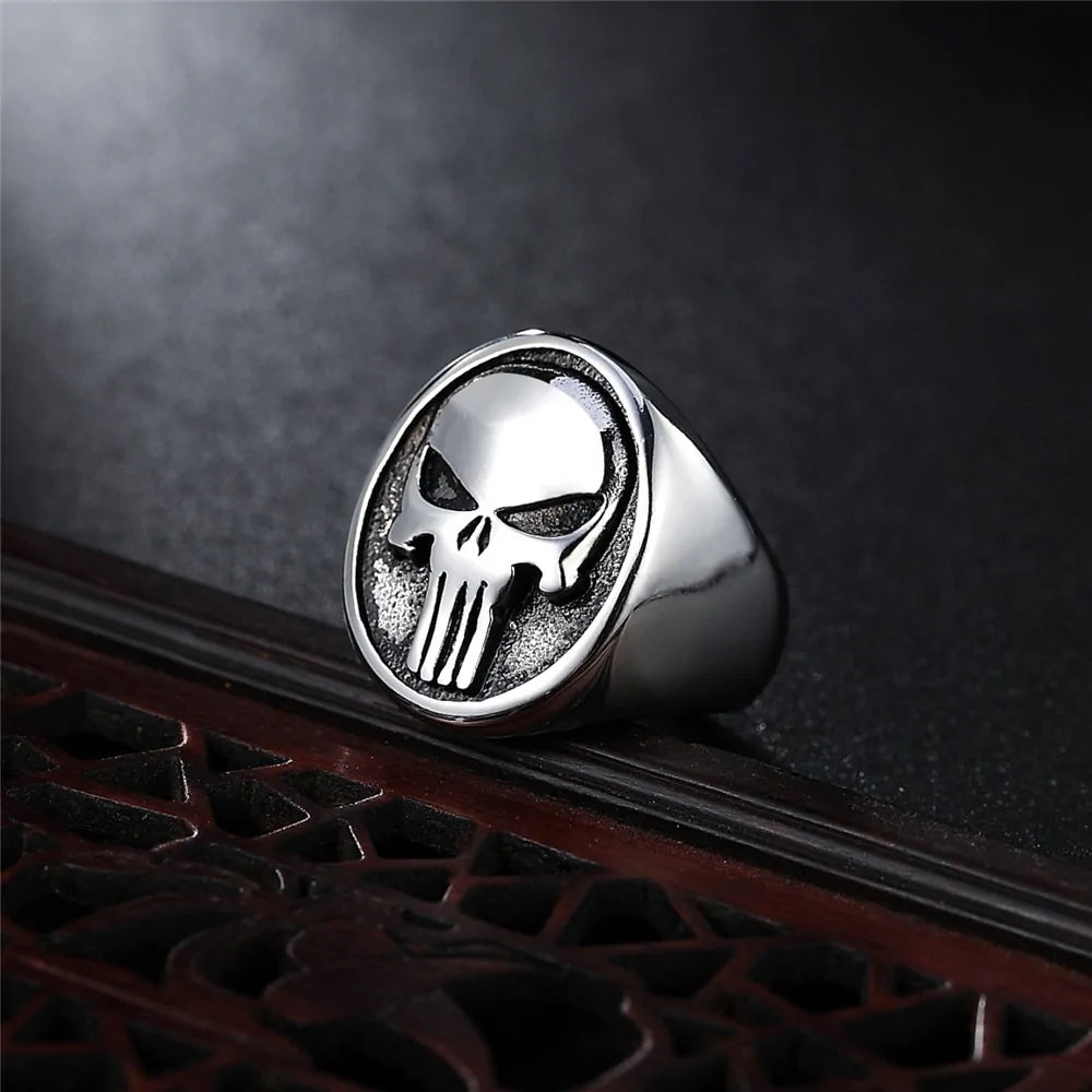 Punisher Skull Ring: Stainless Steel Biker Fashion Jewelry